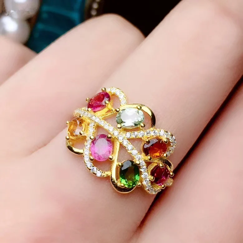 Женские кольца с натуральным турмалиновым листом PROCOGEM праздничные подарки