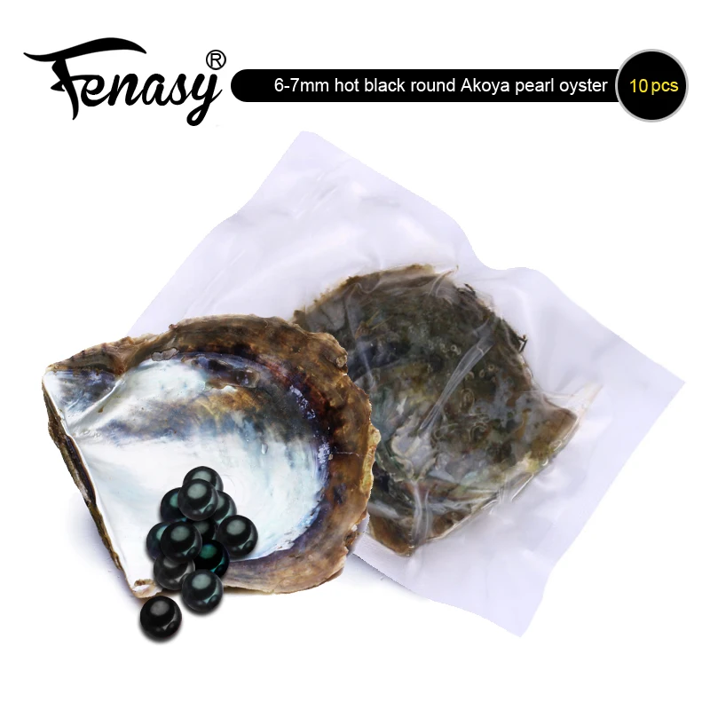 Fenasy 10 шт. черного цвета 6-7 мм Круглый Akoya кегля жемчуг в устрицы с вакуумная