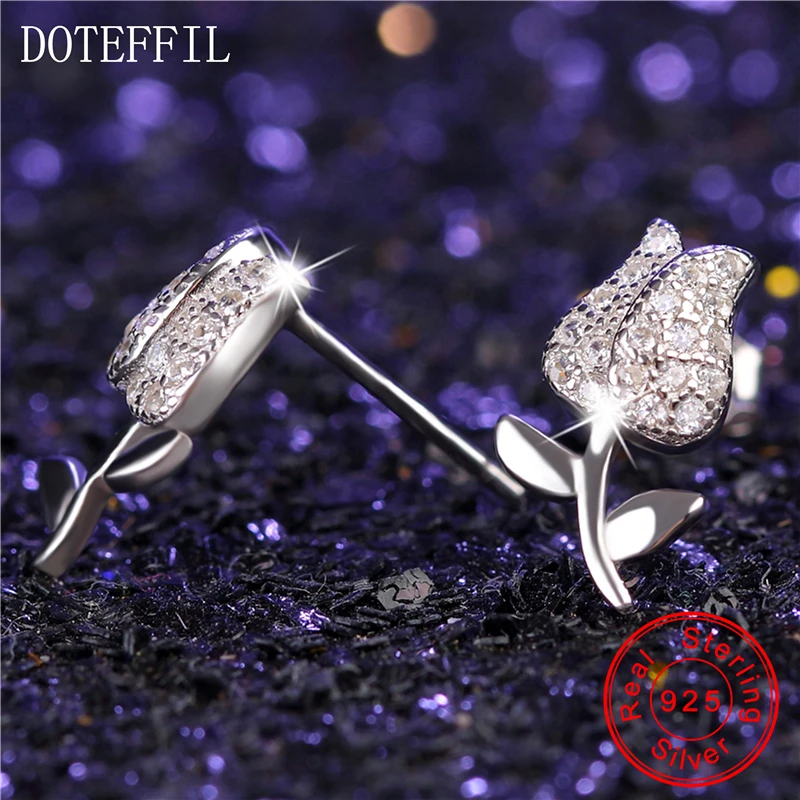 Женские серьги-гвоздики из серебра 100% пробы с фианитом | Украшения и аксессуары