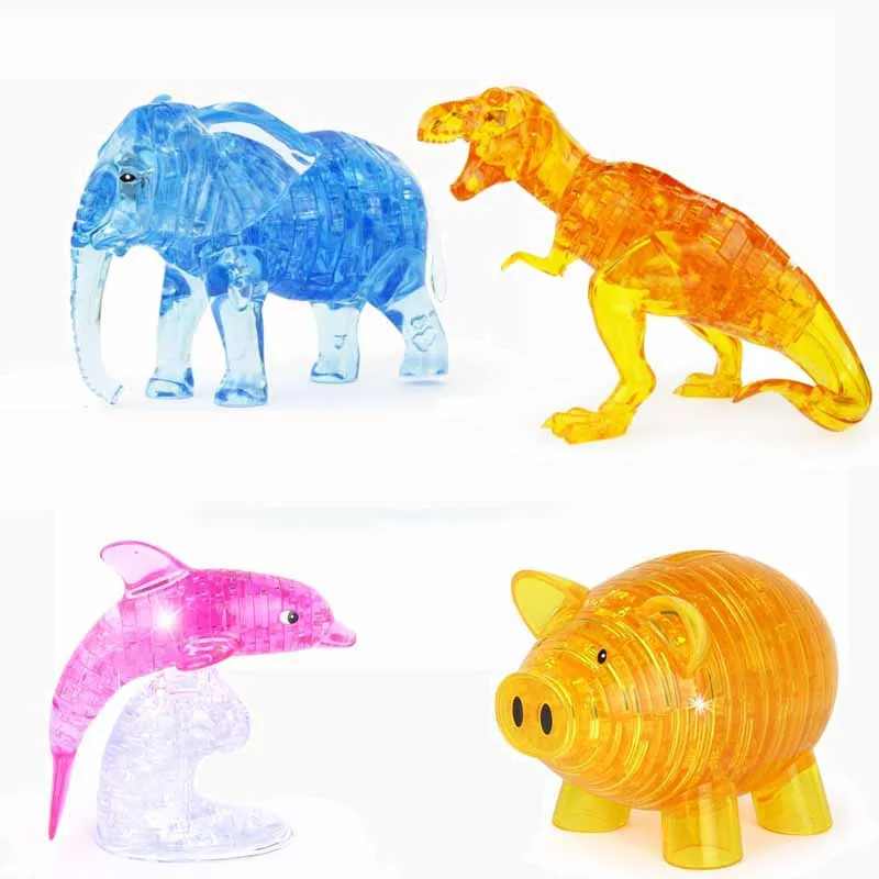 

DIY Crystal Elephant Dolphin Treasure Chest Pig Dinosaur 3D Puzzle Jigsaw For Kid Intellectual Assembled Puzzles Toy Gift