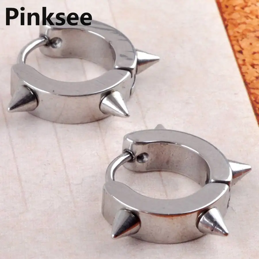 Мужские серьги кольца из нержавеющей стали золотистые/черные с шипами ювелирные