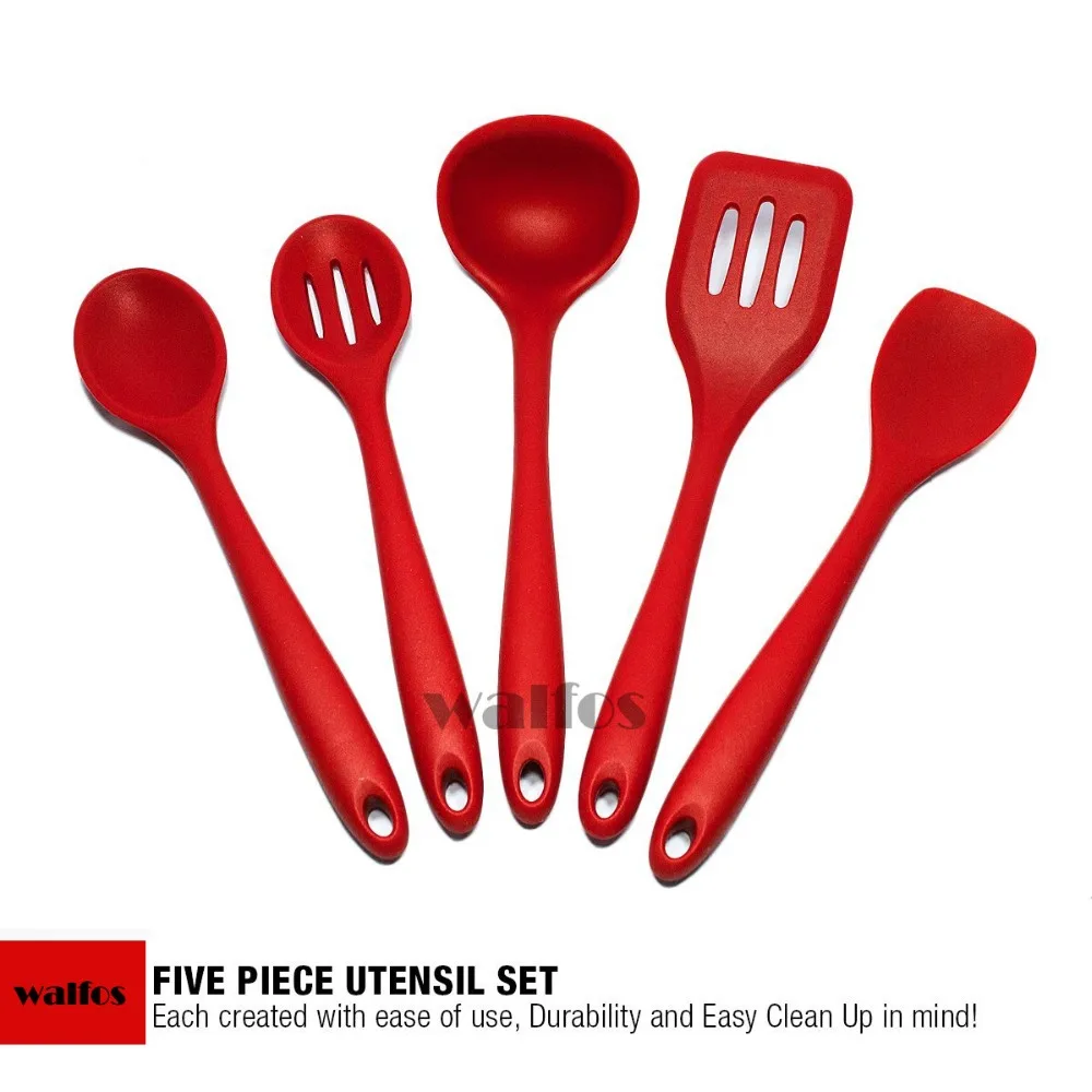 WALFOS 5 шт. силиконовая ложка шпатель для смешивания с прорезями ковш кухонный
