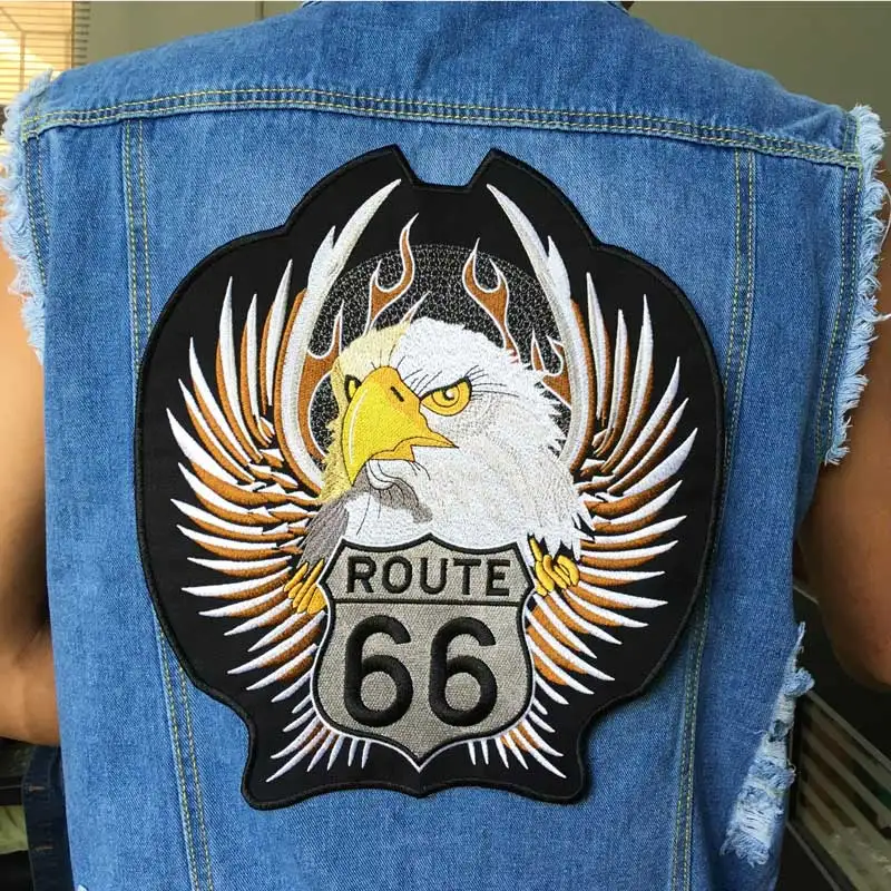 Нашивка на мотоцикл с вышивкой iron on Eagle Route 66, нашивка с большой вышивкой для куртки