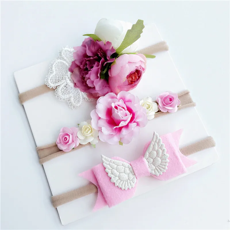 

3pcs/set Mix Style Simulated-pearl Ribbon Lace Flower Headband Baby Girl Headbands Elastic Hairband Children Hair Accessories