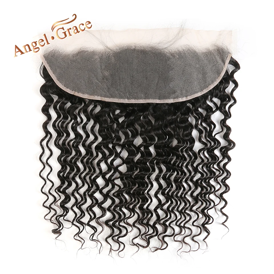 

ANGEL GRACE HAIR Brazilian Deep Wave 13x4 Lace Frontal Free Middle Part Human Hair Natural Color Remy Hair Ear to Ear Frontal
