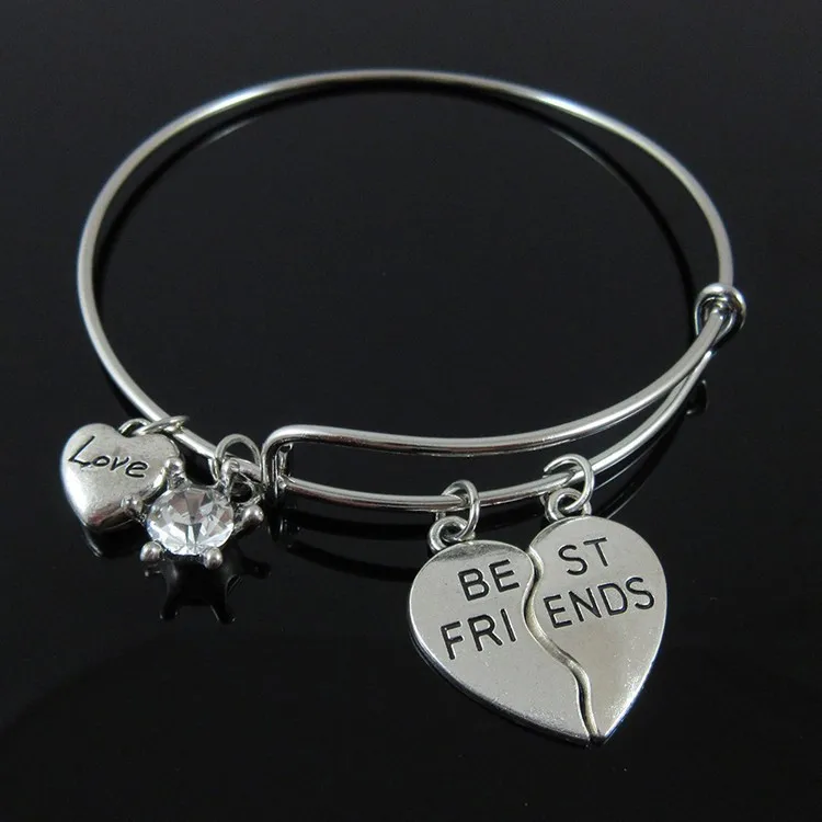 New Fashion Broken Heart Best Friends heart pendant Jewelry Adjustable Wire Bracelet girl Gift Bracelets for Women | Украшения и