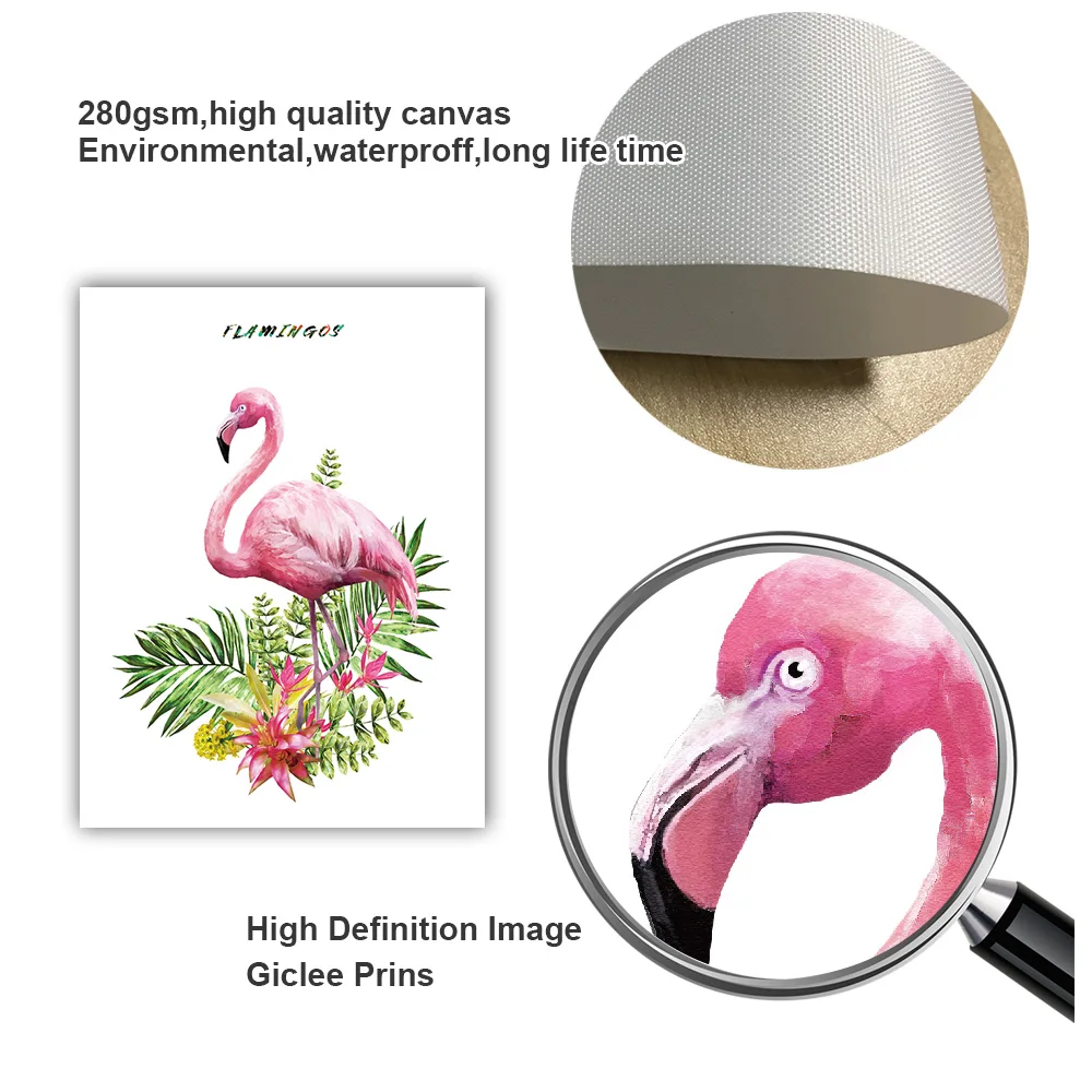 Акварельные плакаты с зелеными листьями кактусами фламинго скандинавские и