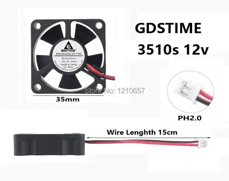 2 шт./партия Gdstime Micro 3510s 35x35x10 мм 35 мм 2Pin 12 В DC охлаждающий вентилятор