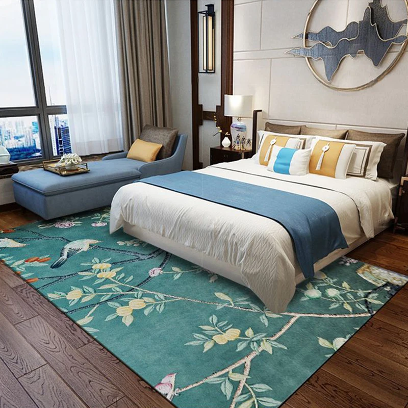 Европейский и американский ковер синие цветы птицы гостиная стол полный