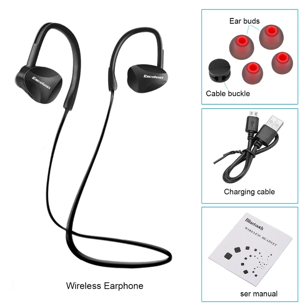 Excelvan U11 Wireless Bluetooth 4.1 Earphone Sweat-Proof Hifi Stereo Sound Music Headset With Noise Cancellation For Sports | Электроника