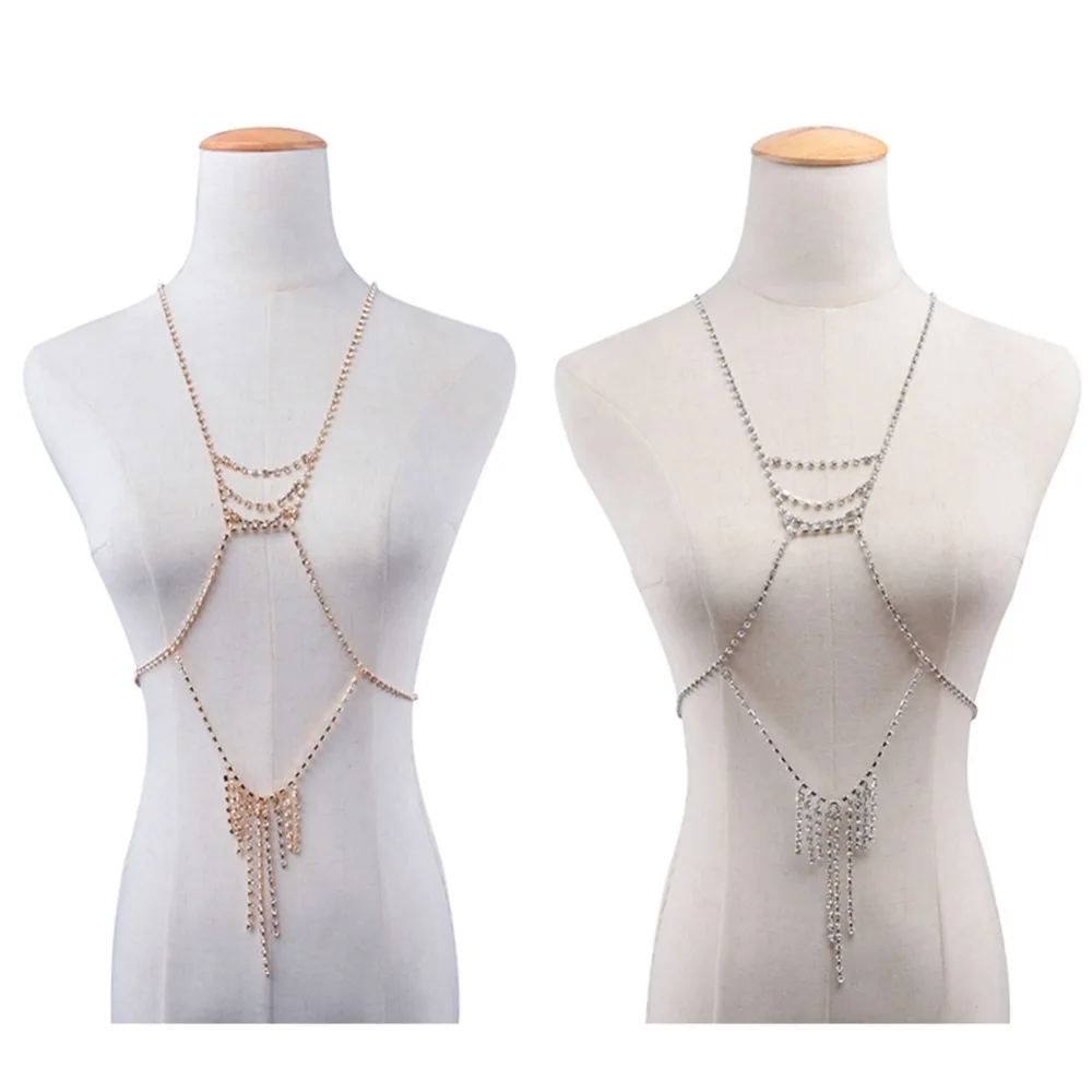 Fashion Sexy Crystal Tasse Pendant Harness Cross Chunky Necklace Body Bust Bikini Long Chain Beach Summer Jewelry | Украшения и