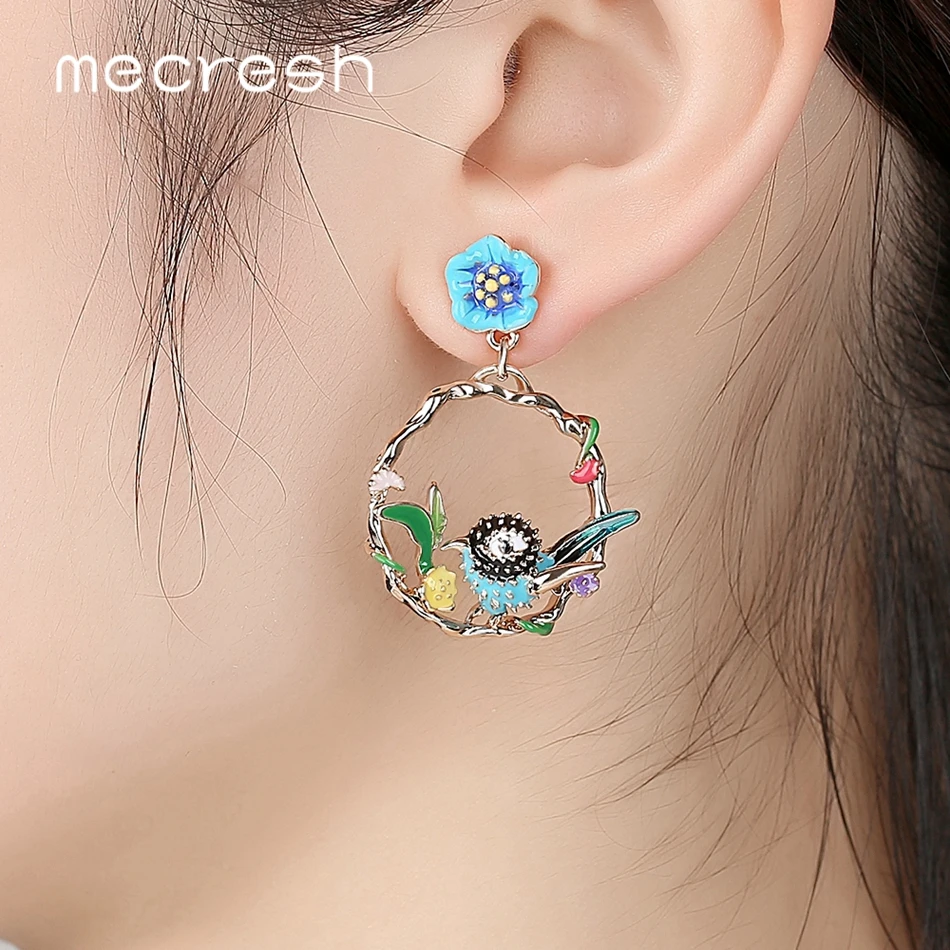 Mecresh Multicolor Branch Garland Flower Bird Drop Earrings for Women Girls Cute Hanging Dangle Fashion Jewelry EH1474 | Украшения и