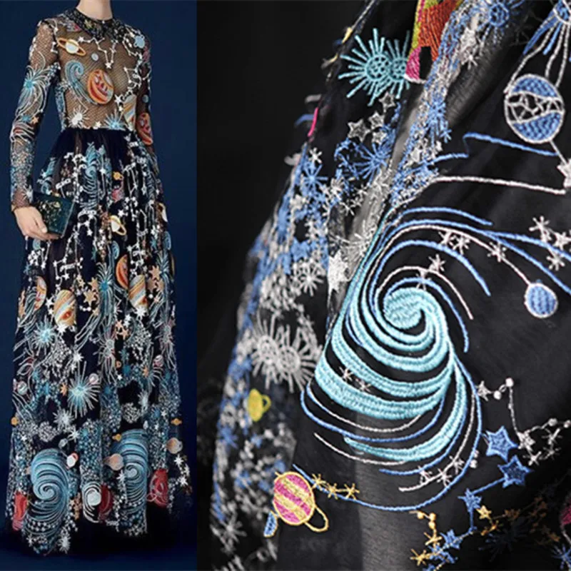 1 ярд красивая вышитая звезда африканская кружевная ткань Высококачественная