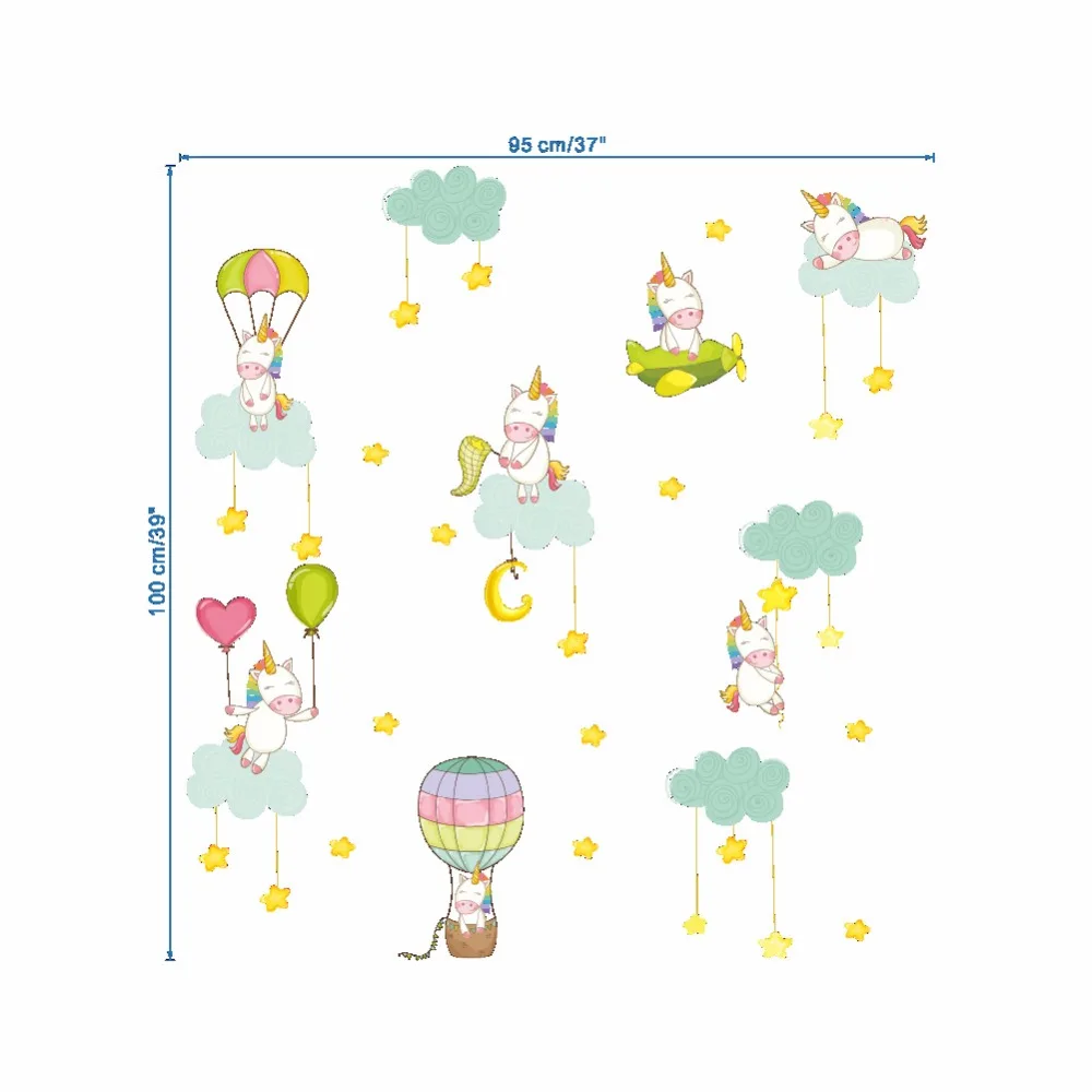 Funny unicorn wall stickers for Kids room bedroom vinyl balloon stars decals self-adhesive wallpaper diy poster dc8 | Дом и сад