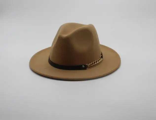 10 Fashion female woolen black hat pink solid color fedora hat ladies felt hats leather belt winter women jazz hat new arrival - Цвет: 10