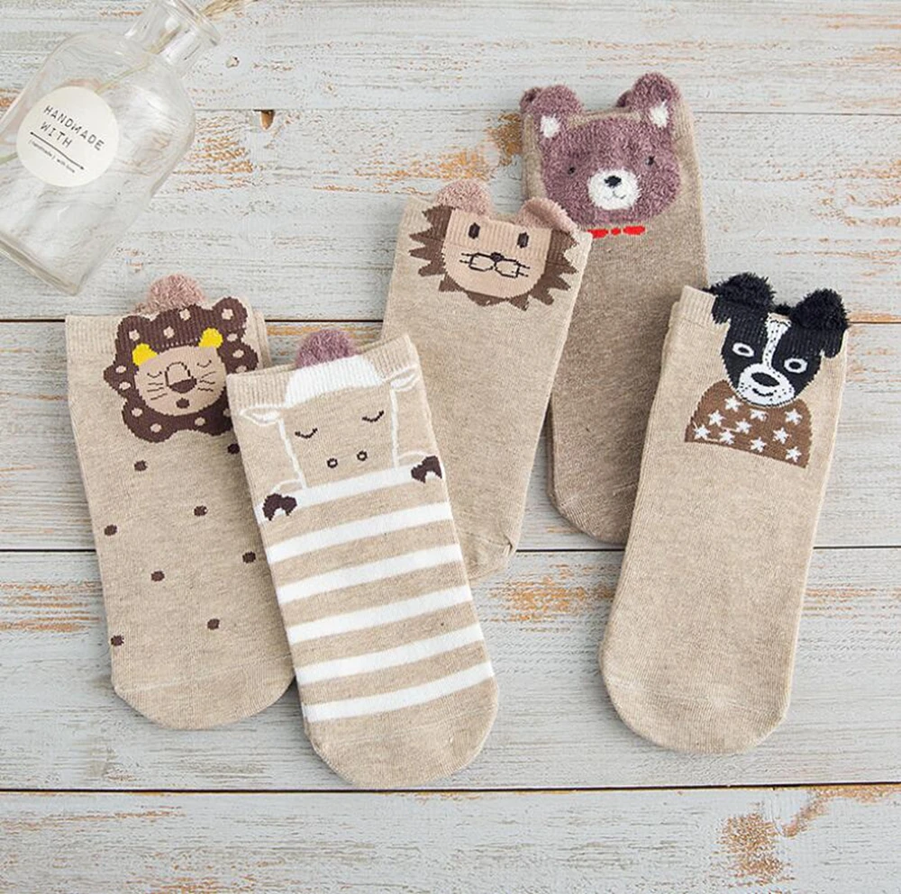 5 Pair Women Cute Socks Harajuku Cartoon Cat Pattern Casual Cotton Happy Funny Female Ankle Thin Summer Low Cut Style | Женская одежда