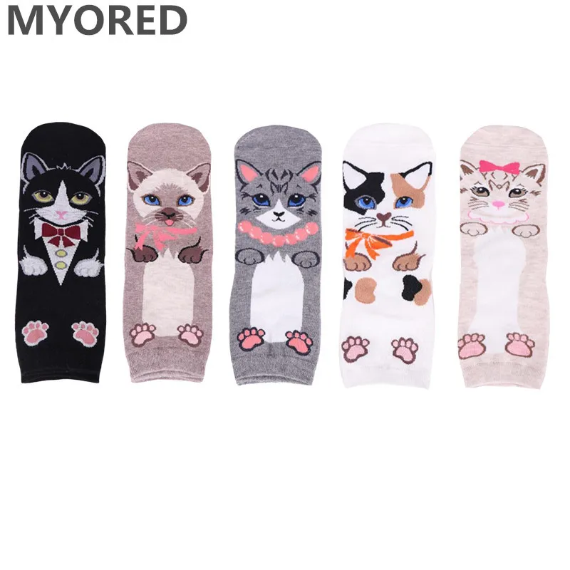 MYORED 5pairs women's lot short socks cartoon animal for girls lady casual dress cotton gift sock Calcetines de dibujos animados | Женская