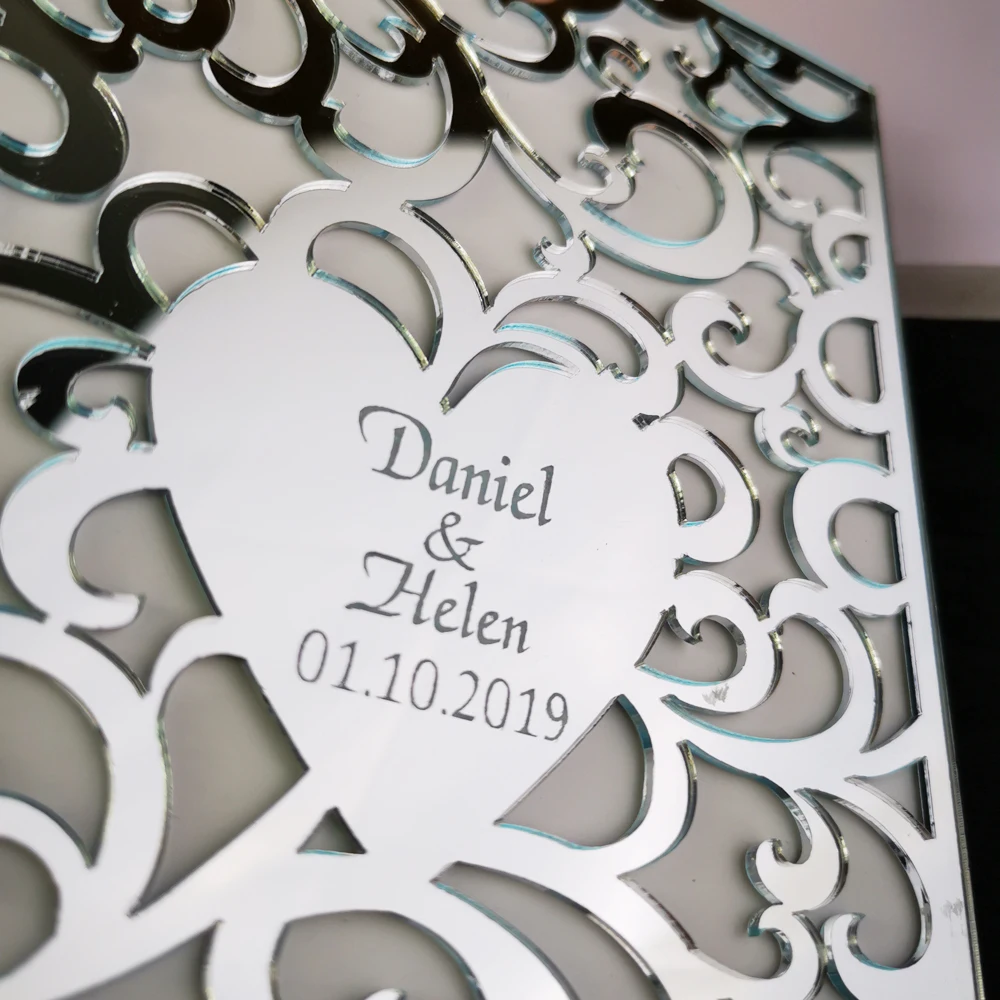 Custom Mr&Mrs Wedding Signature Guest Book White Blank Inner Page Personalized Mirror Books Guest Gifts Wedding Party Decor