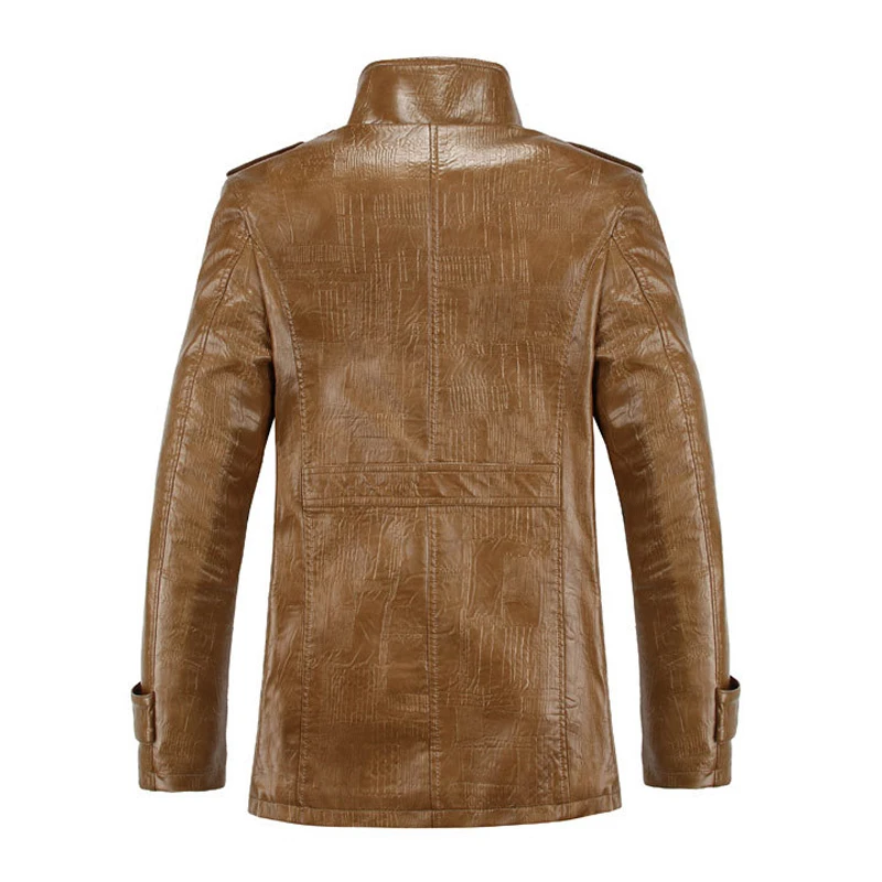 Мужская зимняя куртка из искусственной кожи теплая с воротником стойкой YA466|leather