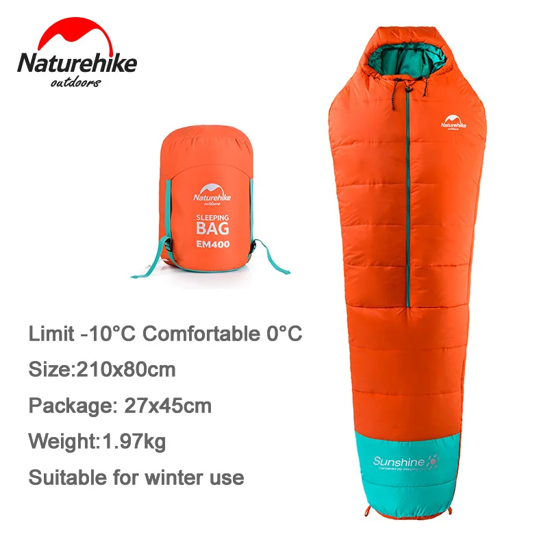 NatureHike взрослый открытый Мумия спальный мешок зимний теплый Кемпинг пеший туризм спальный мешок - Цвет: EM400 Orange
