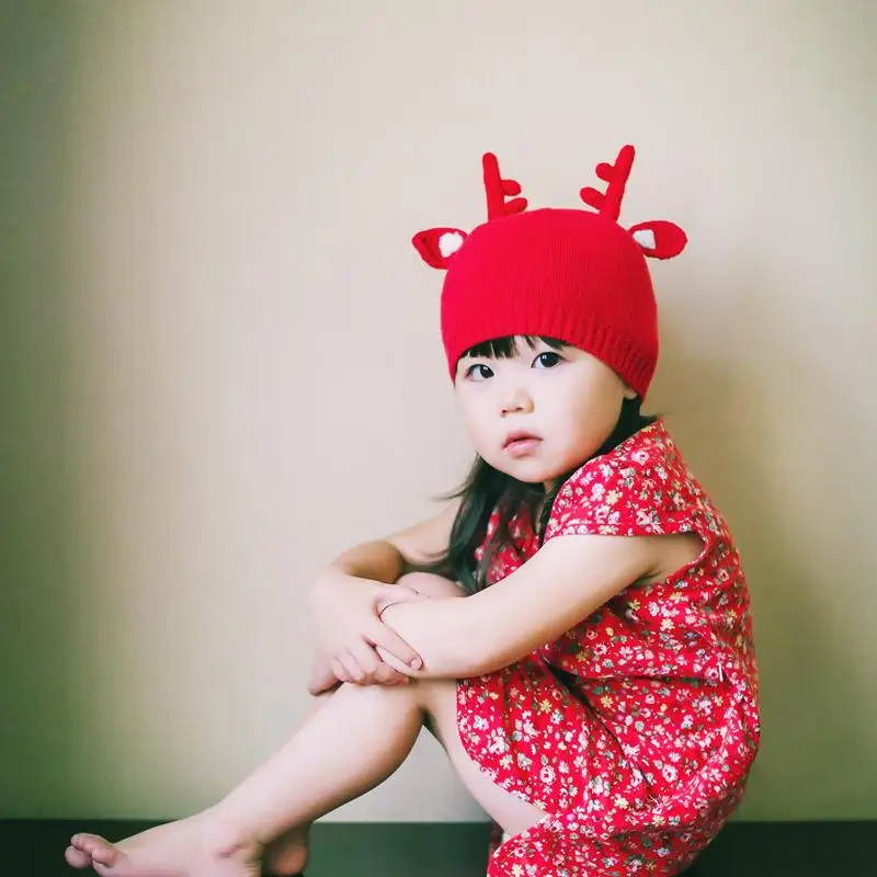 Рождество Санта олень Стиль вязаные шапки оленьего рога уха шерсть ткань Шапки