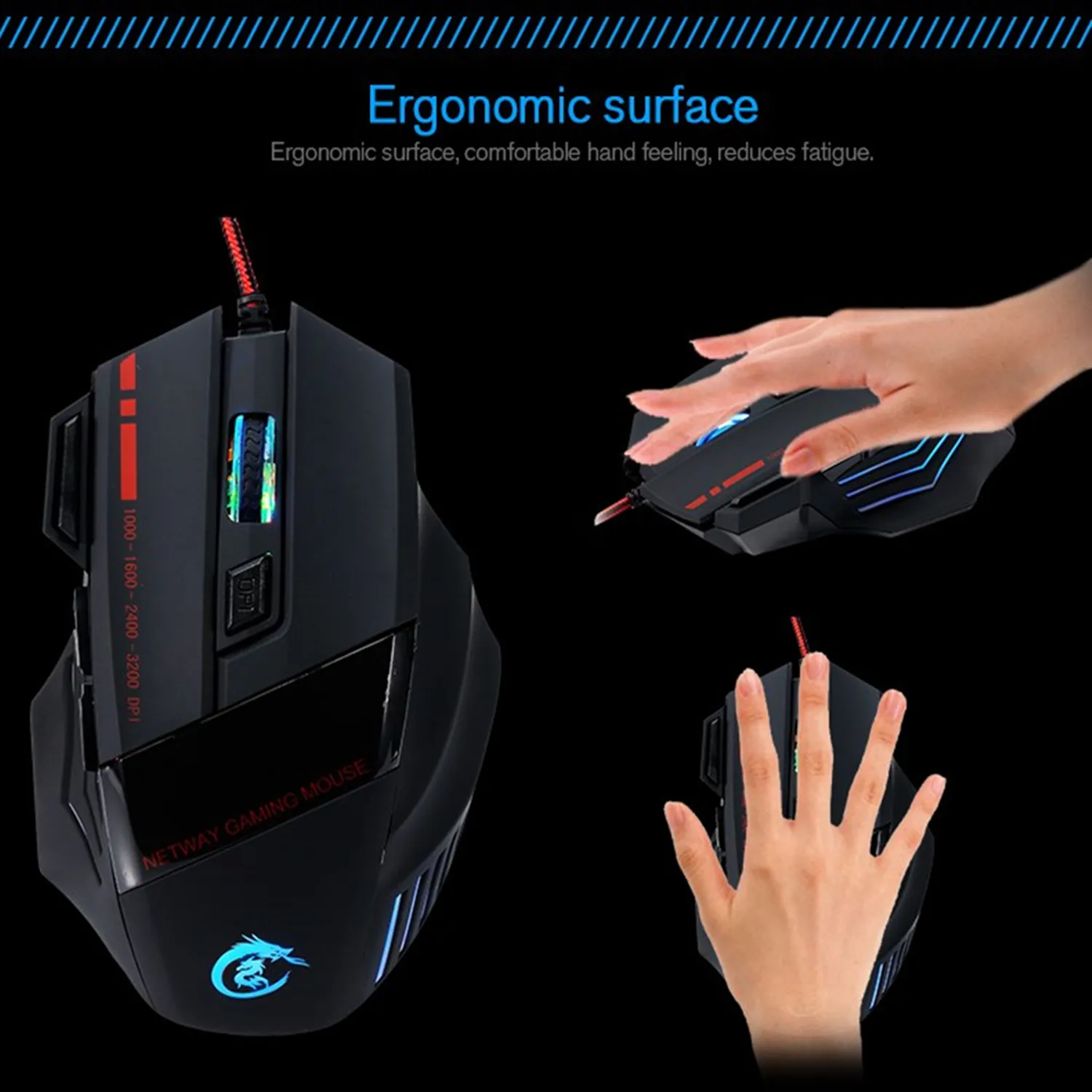 Rocketek 5500DPI Adjustable USB wired Ergonomic Mouse profession Gaming 7-color backlight for Desktop/Laptop/Home/office |