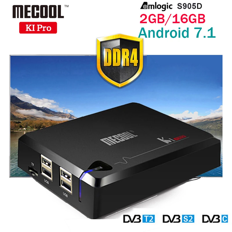 ТВ приставка MECOOL KI Pro Android 7 1 DVB S2 + T2/C четырехъядерный процессор Amlogic S905D DDR4 2 Гб 16 4G/5G