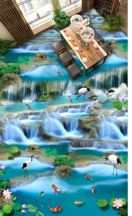 3D обои водопад объемная живопись пол стереоскопический эффект ПВХ