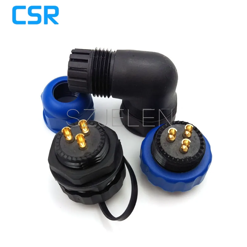 Женский 3 контактный разъем под углом 90 градусов водонепроницаемый IP67 панельный