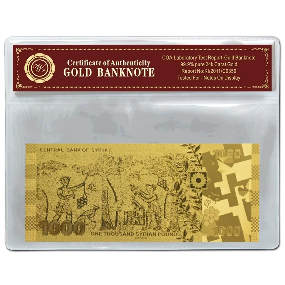 Сирийский флаг золотые банкноты бумажные деньги 1000 фунта UNC счета с красным Coa и