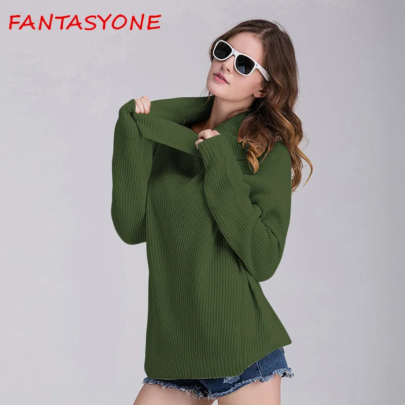 FANTASYONE 2017 Autumn and Winter Vintage Women Sweater Long Sleeve Loose Turtleneck Knitted Pullover Green Sweaters Crop Top | Женская