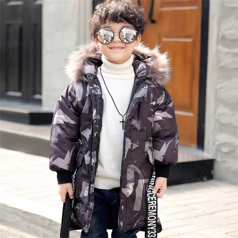 Коллекция 2018 года камуфляжный Детский пуховик длинное плотное зимнее пальто для