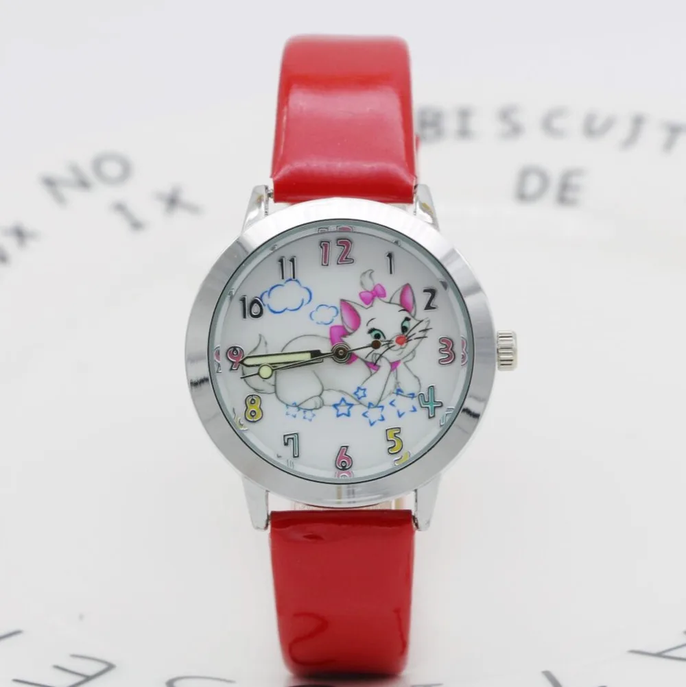 Милые Мультяшные кварцевые часы с кошкой детские кожаные рисунком кота женские
