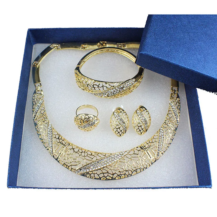 well package gift bo Jiayijiaduo Африканский Для женщин Свадебные украшения набор золотой цвет украшения кристалл Цепочки и ожерелья серьги браслеты кольца Parure bijoux femme - Окраска металла: well package gift bo