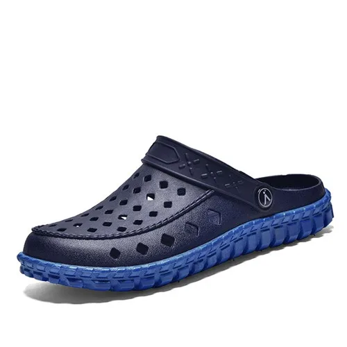 Dark Blue Дышащие легкие мужские летние повседневные сандалии пляжные домашние тапочки Размер 40-45 сплошной цвет мужской слипоны - Цвет: Dark Blue