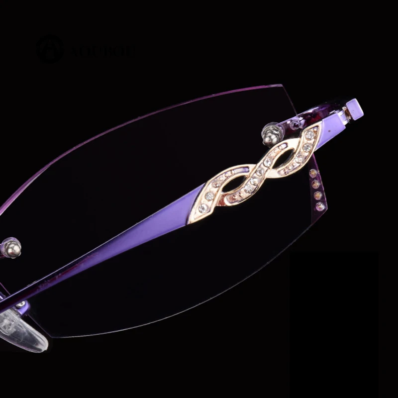 Diamond Cut отделкой рамки роскоши и объектив фиолетовый Дамская выполненные очки для