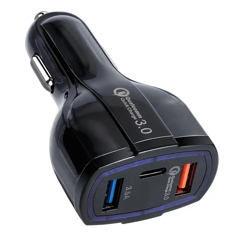SOONHUA QC3.0 USB Автомобильное зарядное устройство смарт автомобильное зарядное устройство адаптер двойной USB+ type-C 3 порта быстрая зарядка автомобильное зарядное устройство для мобильного телефона s - Цвет: Черный