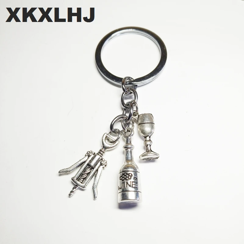 

XKXLHJ 2018 New Wine Bottle And Wine Glass, Bottle Opener Keychain Charm Wine Lovers Friendship