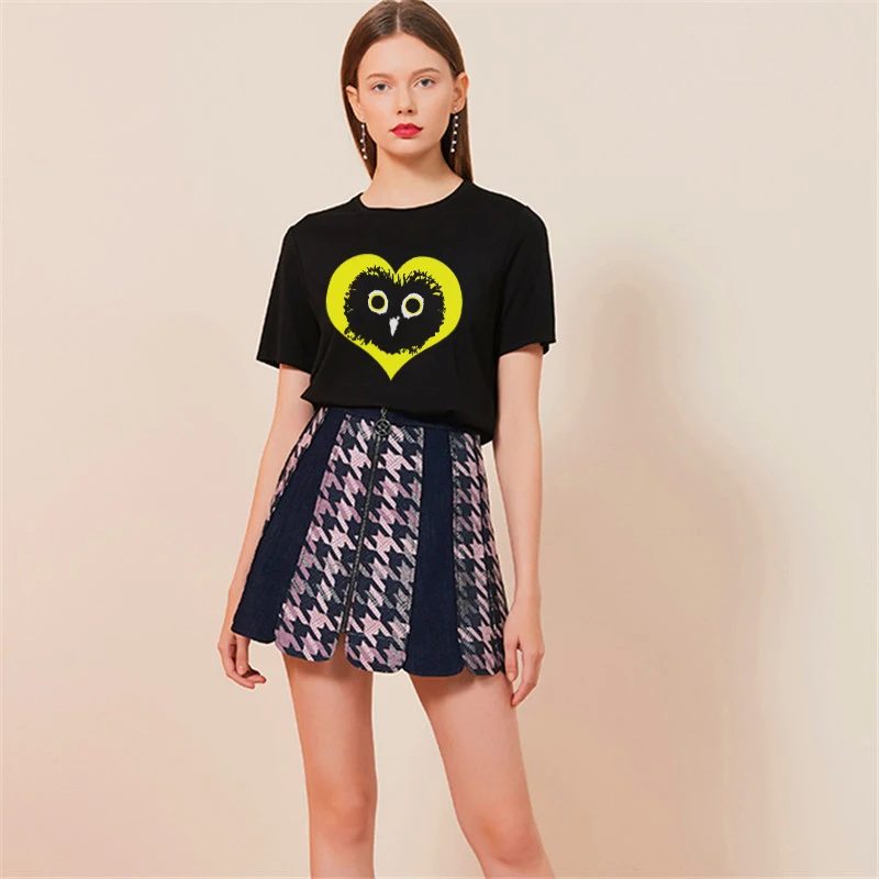Harajuku Aesthetic Tshirt Women Cotton 2019 Funny Cut Owl T-shirt Female Short Sleeve Sexy T Shirt Tumblr Plus Size Tops Tees | Женская