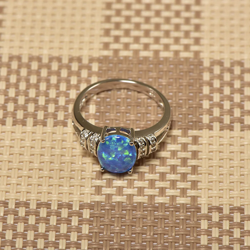 Женское кольцо из серебра 925 пробы с голубым огненным опалом|ring size|ring size 5crystal ring |
