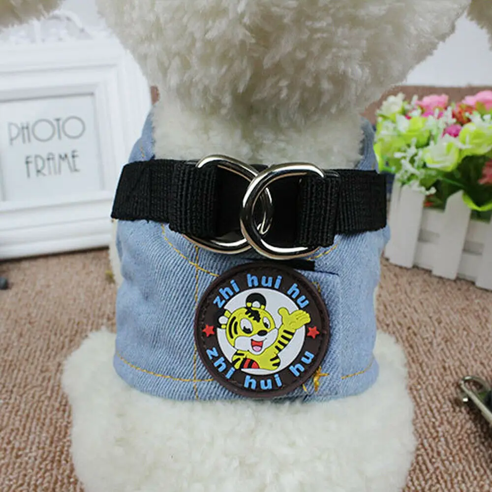 Джинсовый жилет для домашних животных Футболка со щенком летний топ с поводком