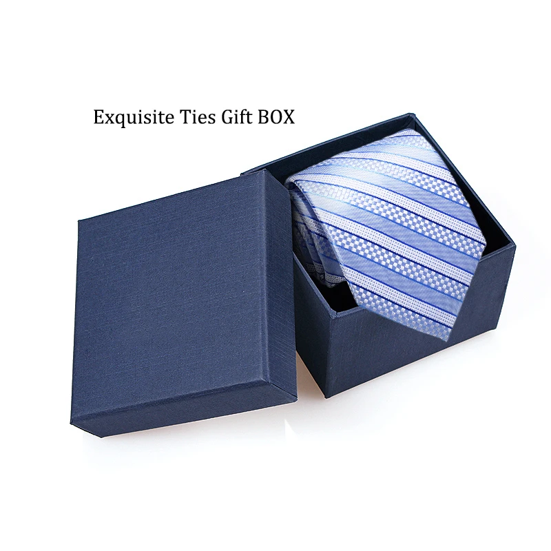 

Brand Fashion Light Blue Tie 8cm Wide Formal Striped Neckties for Men Business Causal Party High Quality Male Gravatas Gift Box