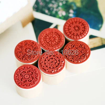 

creative cheap laciness diy stamps with wood handle mix design 6pcs/lot