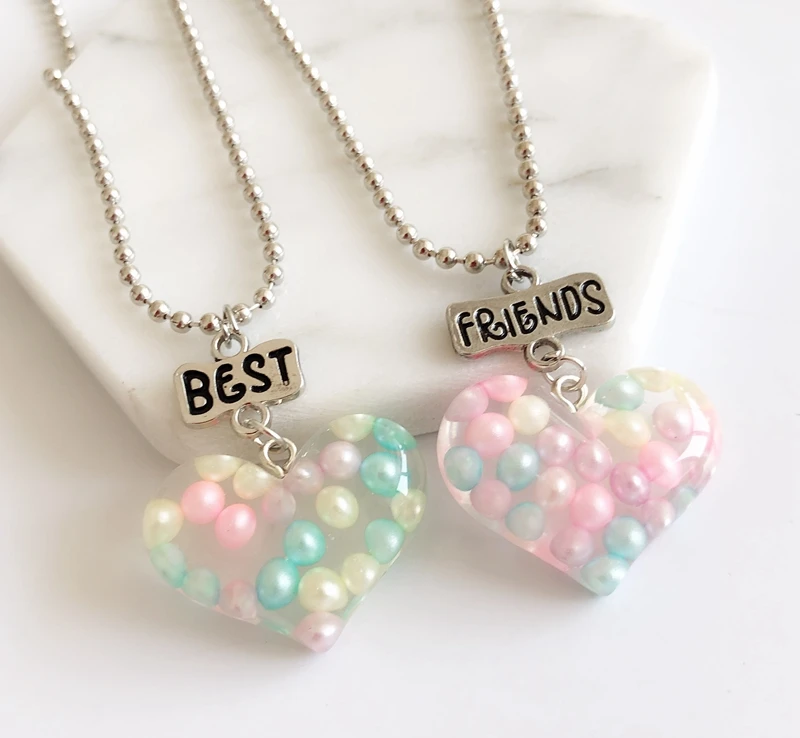 2PCS/Set Colorful Pearl Heart Best Friends Necklaces Stereo soft simulation Imitation Necklace For Children Jewelry | Украшения и