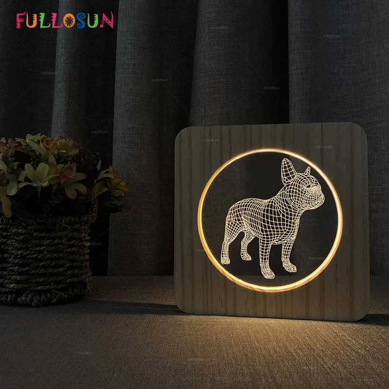 

Бульдог 3D иллюзия Лампа USB светодиодный деревянный акриловый ночник s круглый светильник Теплый цветной лампе для рождества детский ночной ...