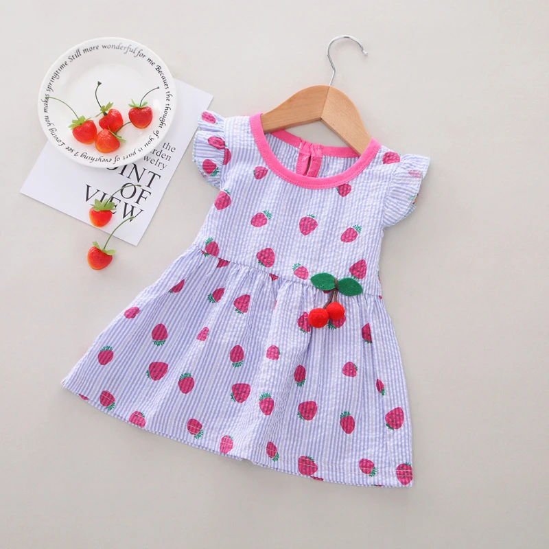 Toddler Baby Kids Girls Princess Dress Casual Clothes Fly Sleeve Fruit Strawberry Print Summer Girl | Детская одежда и обувь