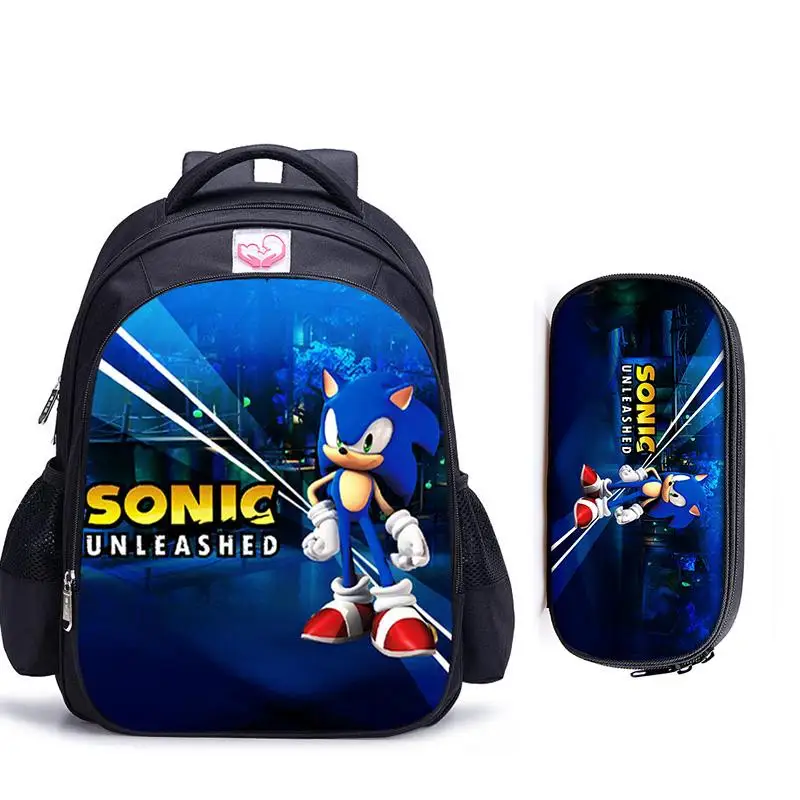2pcs Sonic 11 16 дюймов Sonic Hedgehog Mario Bros Детский рюкзак ПРЕКРАСНАЯ школьная сумка для мальчиков и девочек ортопедический рюкзак наборы Сумка-карандаш - Цвет: 2pcs Sonic 11
