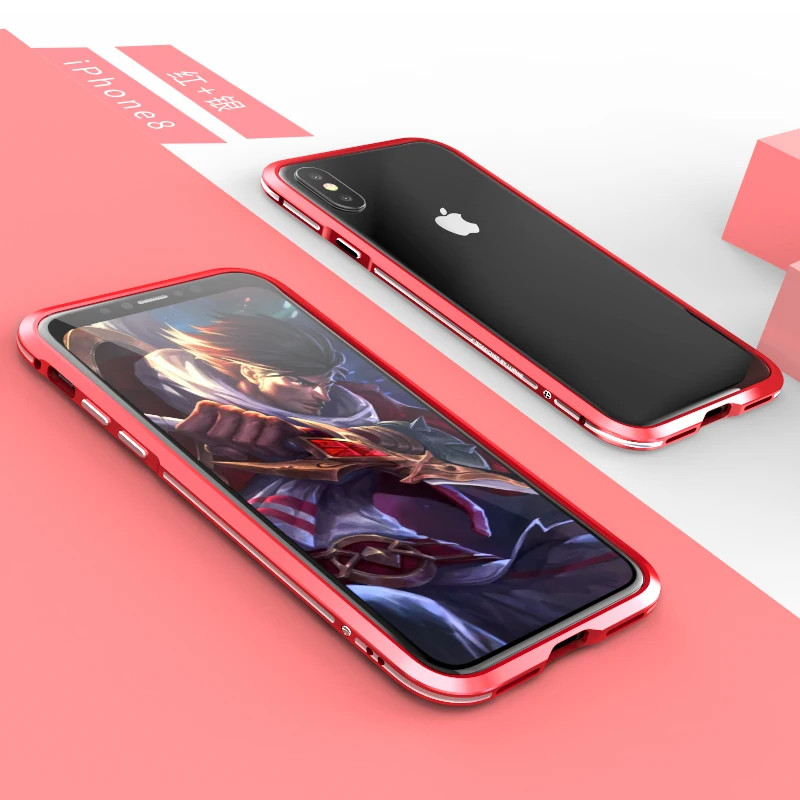 Red Silver Чехол для Apple iPhone X Роскошный ультра тонкий защитный чехол алюминиевый бампер Рамка металлический чехол+ 1 задняя наклейка - Цвет: Red Silver