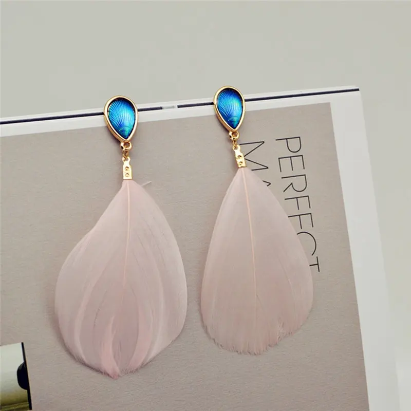Женские винтажные серьги PINKSEE зимние длинные капельки с перьями многоцветные
