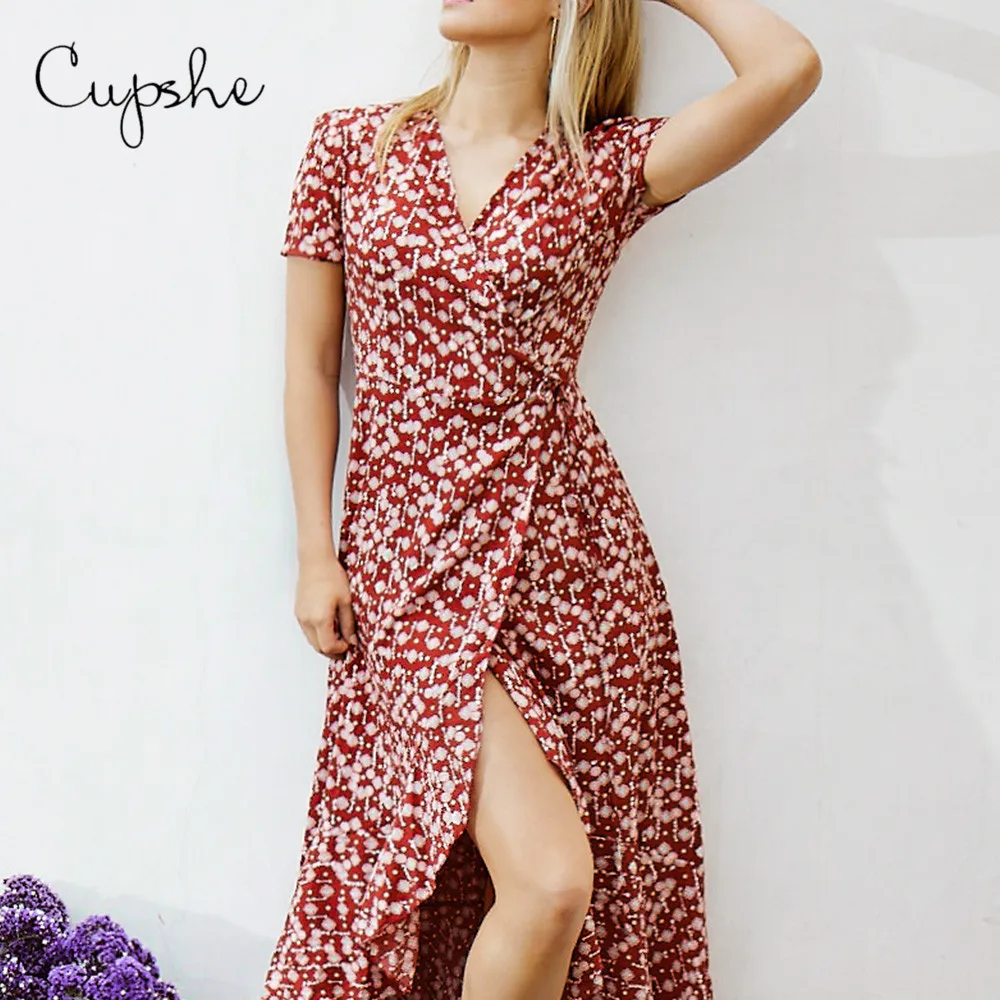 Женское богемное платье макси CUPSHE длинное пляжное с v образным вырезом поясом и